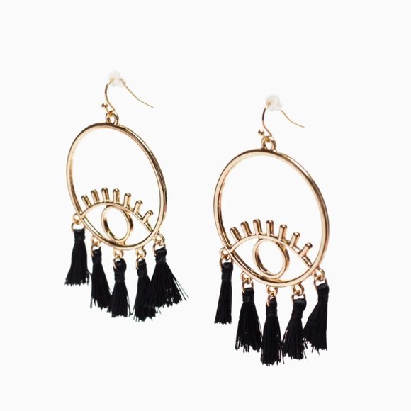 All Seeing Tassel Earrings in Black - Picture 2 of 2